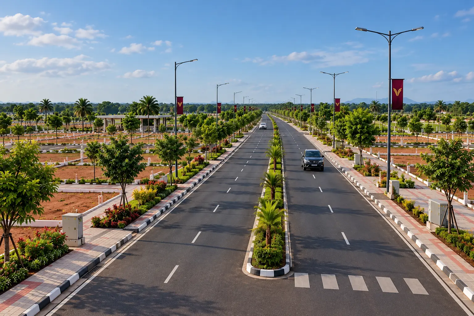 Planned wide roads at Velavan Royal City